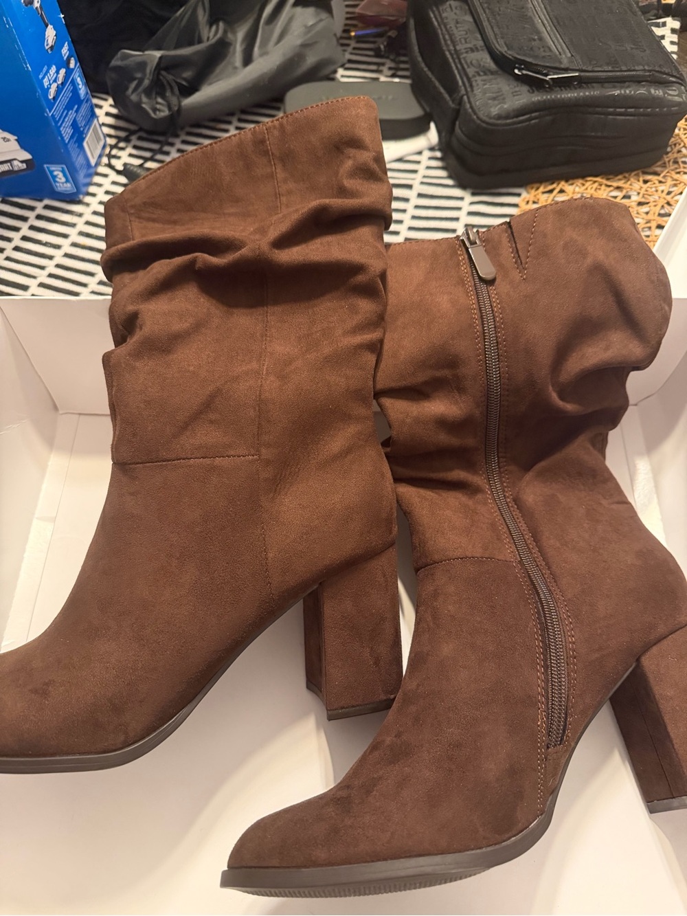 Style & Co. Brown Suede Mid-Calf Block Heel Boots
